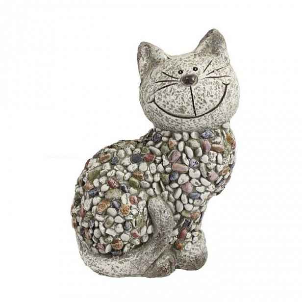 Kočka sedící hliněná šedá 31cm