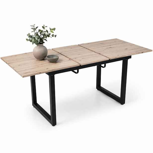STILVORA JÍDELNÍ STŮL dubový a černý, moderní jednoduchý design, železná konstrukce, do jídelny, 140×80×75 cm