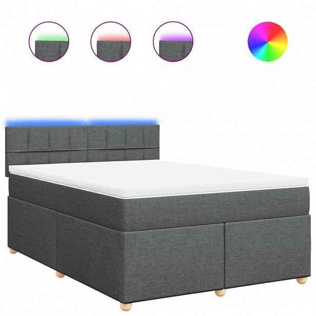 vidaXL Box spring postel s matrací tmavě šedý 140 x 190 cm textil