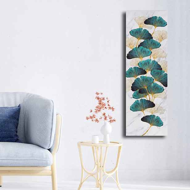Dekorativní obraz na plátně modrozelené a bílošedé lísky, 30 x 90 cm