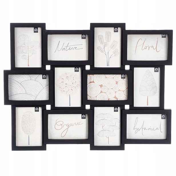 Nástěnná Multiráma Na 12 Fotografií Černá Plast 60 X 46,5 CM