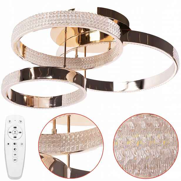 Stropní Svítidlo zlatý Kulatý závěsný trojitý Led G003 s krystaly 68 cm Dálkový Ovladač