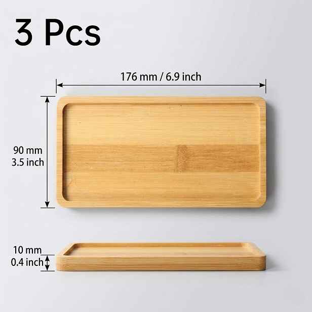 TEMU Sada 3 malých bambusových tácků, bambusový tác, obdélníkový tác na rostliny, minimalistická podstava pro sukulenty, obdélníkový dřevěný tác pod