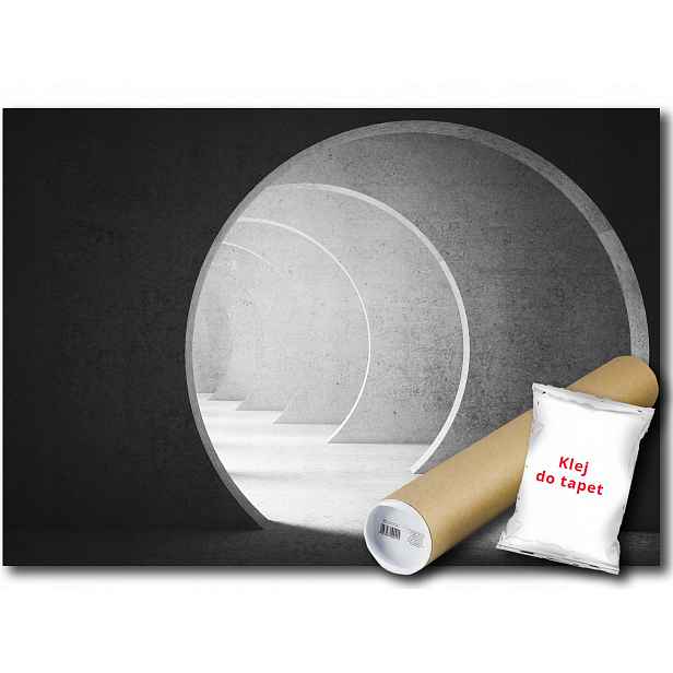 Vinylová fototapeta tunel chodba průchod 3D černobílé město šedá 208x146