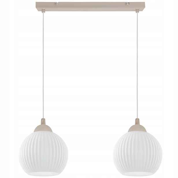 Závěsná Stropní Lampa Lustr Dvojitý Béžový Bílé Skleněné Koule Nad Stůl
