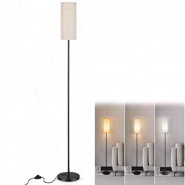 Stojací podlahová lampa 175 cm pro čtení E27 Noční Lampa Lněná Stínidlo