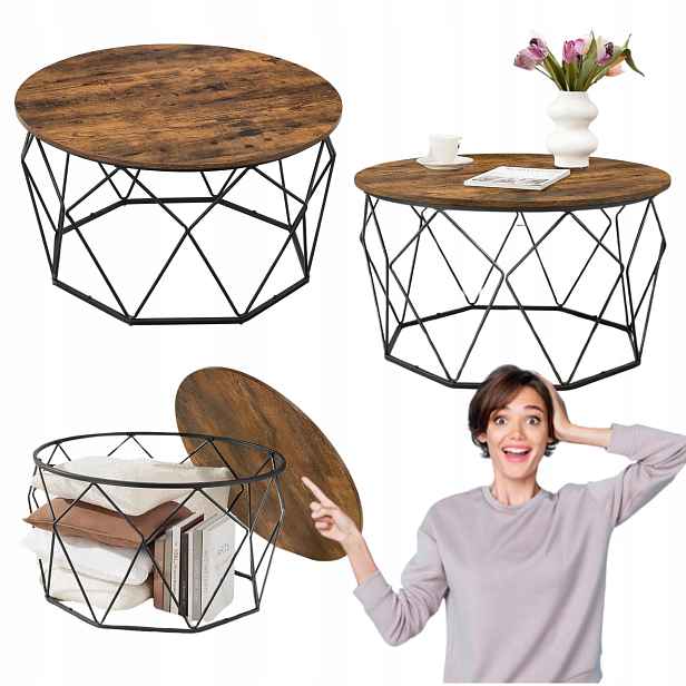 Geometrický konferenční stolek hexagon s úložným prostorem, kulatá lavice do obývacího pokoje 80