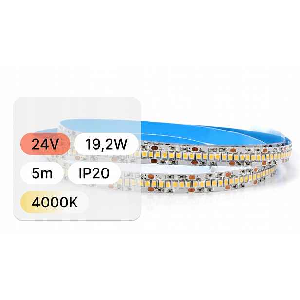 Led pásek silný, hustý, neutrální 24V 19,2W 4000K IP20 240LED 10mm