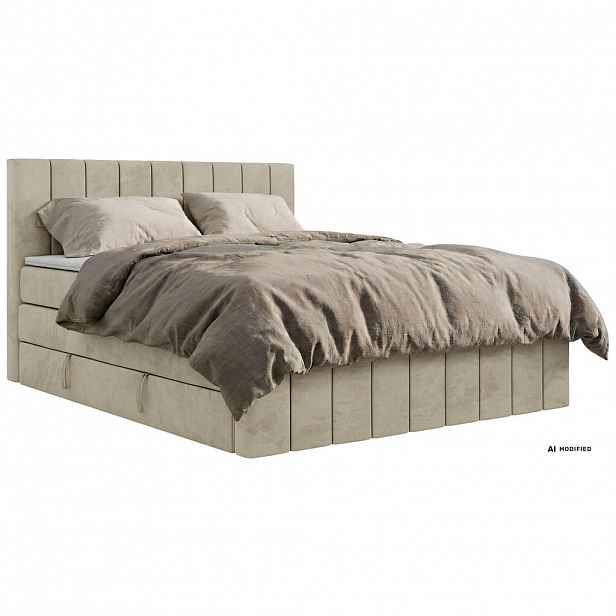MKS POSTEL BOXSPRING ALVER KING DUO 160/200 - Béžová Samet - Topper Visco - H3