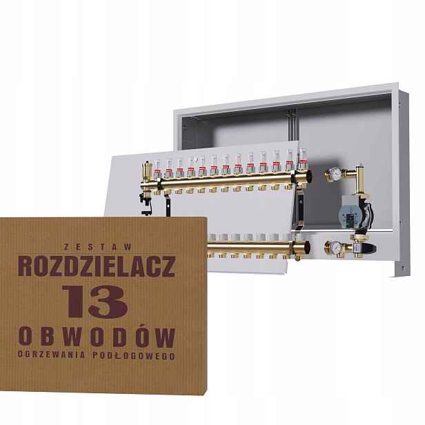 Rozdělovač pro podlahovku 13 okruhů se skupinou Wilo podomítková skříňka