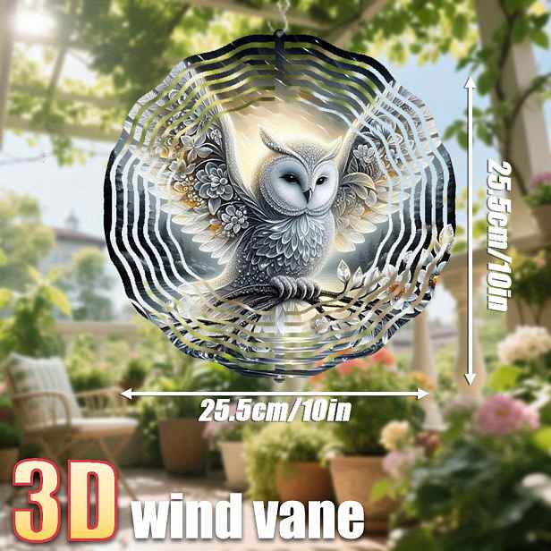 TEMU 3D 1 ks „Umělecká krása fúze sovy a květin“ 25,5 cm/10 palců*25,5 cm/10 palců s otočným háčkem, 360° DIY kreativní větrná roztočka, klasický