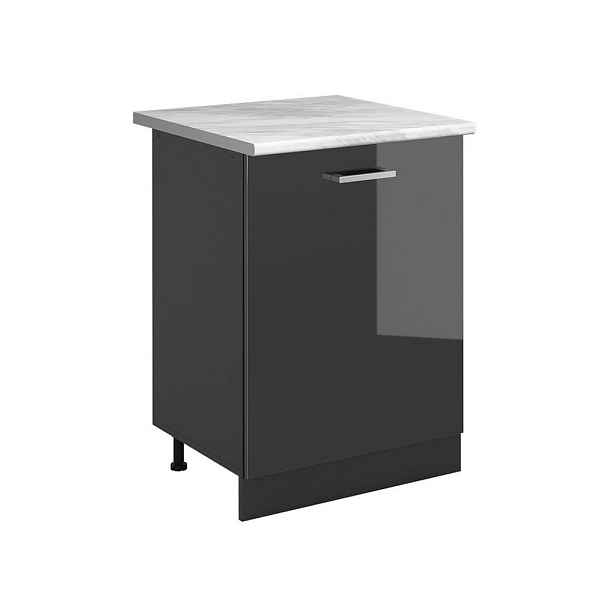 Vicco SPODNÍ SKŘÍŇKA KUCHYŇSKÉ LINKY R-Line, Antracitový vysoký lesk/Antracit, 60 cm s 1 dveřmi pracovná doska Mramor