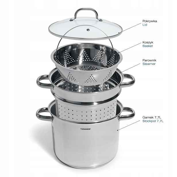 Hrnec na vaření v páře Tiross TS2470 24 cm 7,7 l nerezová ocel