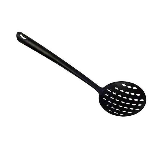 lžíce d11x34cm děrov., pěnov., černá, do 210°C, PP, plast