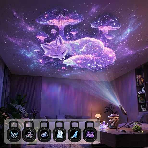 TEMU Přenosná USB projekční lampa s snových bytostí - LED noční světlo, jednorožec, jelen, liška, kočka - Vhodné pro ložnice, obývací pokoje, aut -