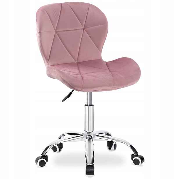Otočné Křeslo Kancelářské Růžové Ergonomické Velur Chromované Na Kolečkách