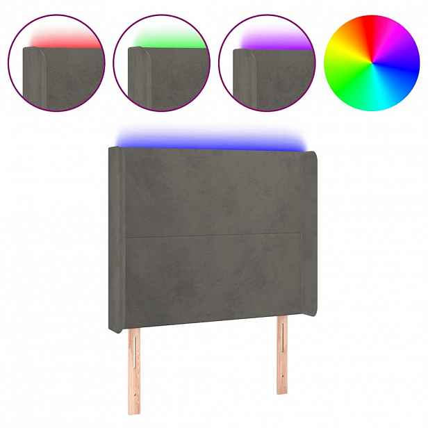 vidaXL Čelo postele s LED tmavě šedé 83 x 16 x 118/128 cm samet