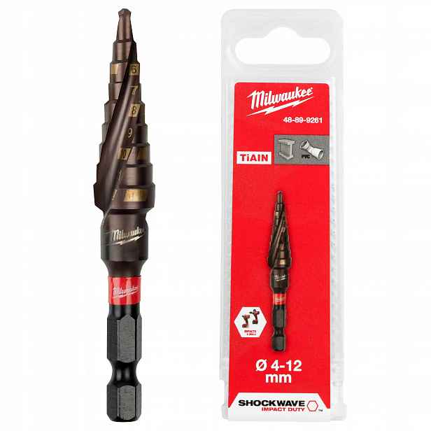 Vrták stupňovitý příklepový do kovu 4-12 mm Milwaukee inox kuželový