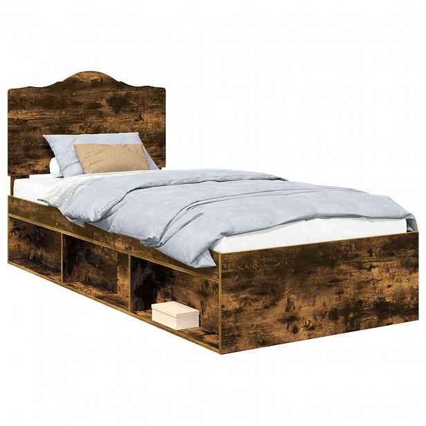 vidaXL Rám postele s čelo Kouřový dub 90 x 190 cm Masivní borové dřevo