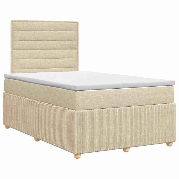 vidaXL Postel boxspring s matrací s čelo Krémová 120 x 200 cm Textil