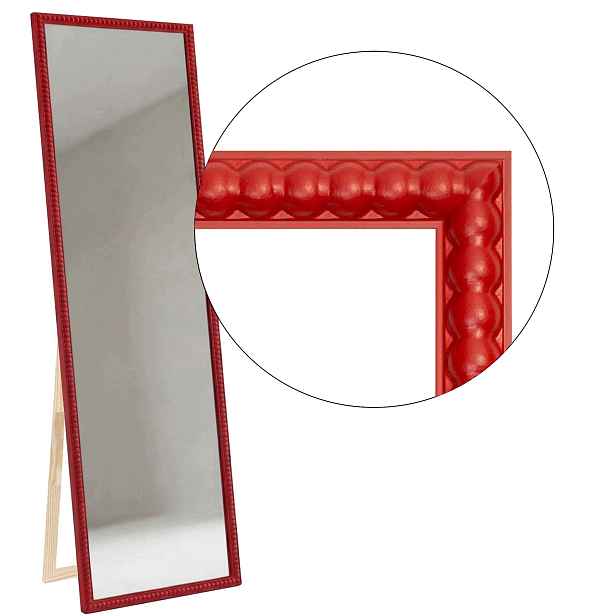 Zrcadlo stojící v rámu Přírodní Bubbleové dřevo 161x41 165x45 červené