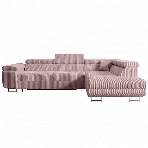 ALTDECOR ROHOVÁ SEDACÍ SOUPRAVA s funkcí lůžka a úložným prostorem GUSA-L 272x202x107 cm růžová manšestr