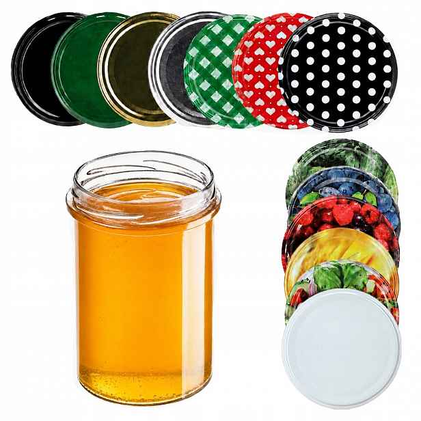 48 x Skleněná Zavařovací Sklenice 475 ml Jednoduchá Sklenice Na Med Džem Zavařeniny Uzávěry FI82