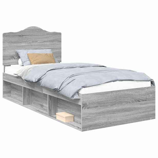 vidaXL Rám postele Šedý Sonoma 90 x 190 cm Masivní borové dřevo