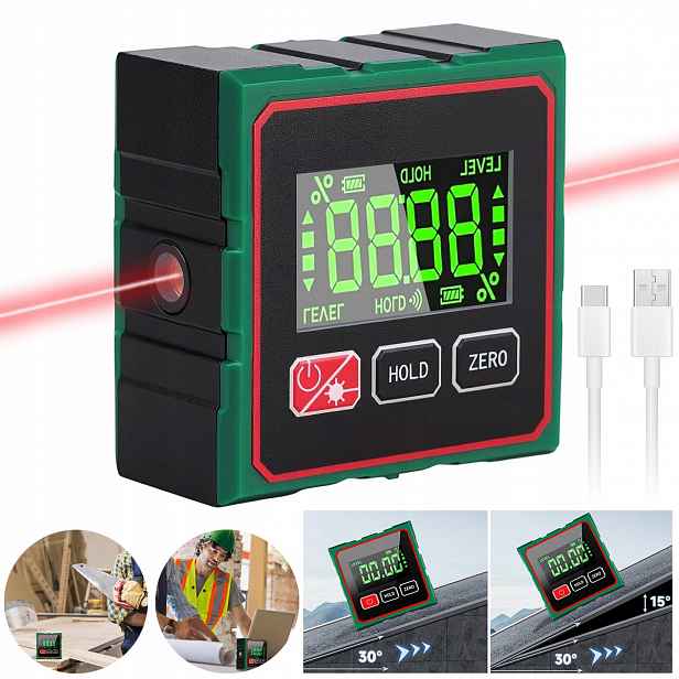 Laserový Digitální Úhloměr Inklinometr Usb Nabíjecí LCD displej