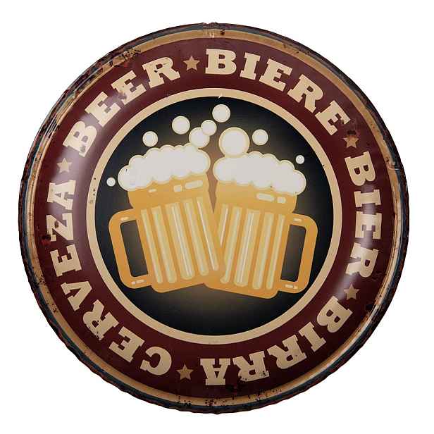 Nástěnná kulatá kovová cedule pivo Beer - Ø 35*2 cm Clayre & Eef