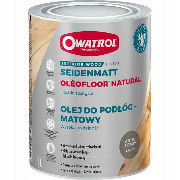 Owatrol Oleofloor Natural – vodní olej na dřevo na podlahy Šedý 1L