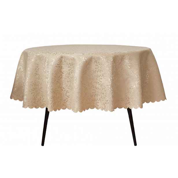 Skvrnitý Ubrus Kulatý Béžový 150 CM Mozaika Žakárový Elegantní Kruh