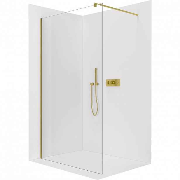 Sprchová zástěna Walk-in Onyx Cube L/P - 8 mm - hranatá vzpěra - zlatá, transparentní sklo - 150x200 cm