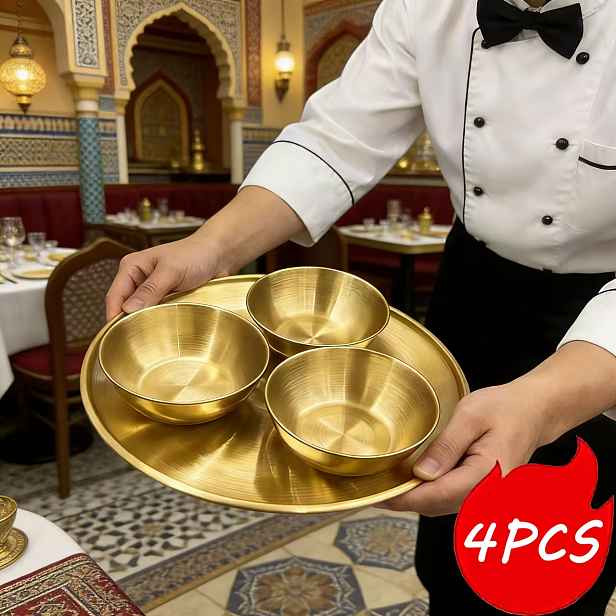 TEMU 4dílná sada nerezových mís na omáčky a podnosů, včetně 1ks 7,99palcové talíře a 3ks 3,23palcových mís na dochucovadla, elegantní moderní