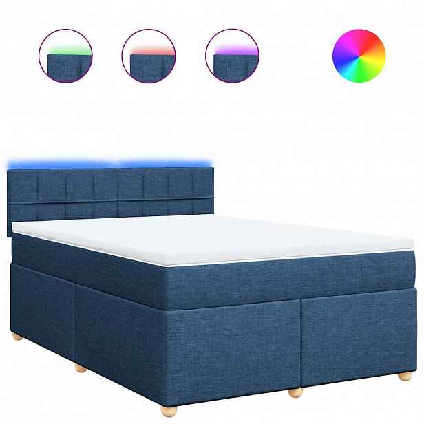 vidaXL Box spring postel s matrací modrá 140x190 cm textil