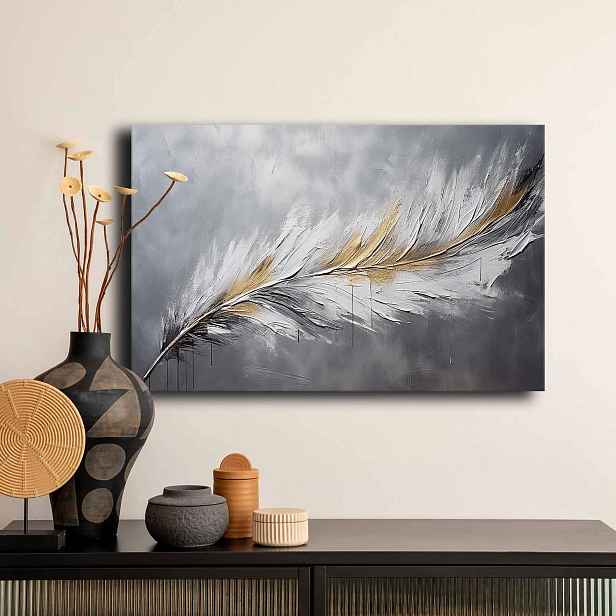 Dekorativní obraz na plátně bílé pírko, 45 x 70 cm