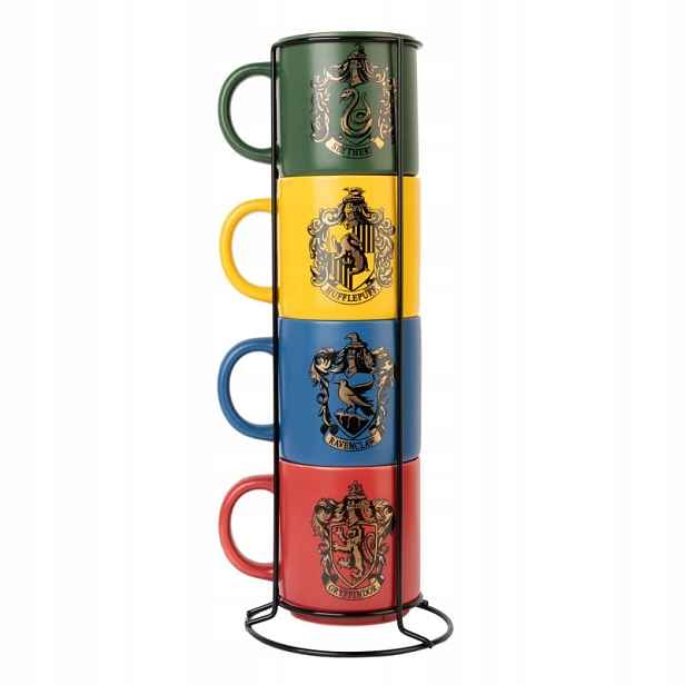 Harry Potter sada 4 porcelánových hrnků s podstavcem Hogwarts 300 ml
