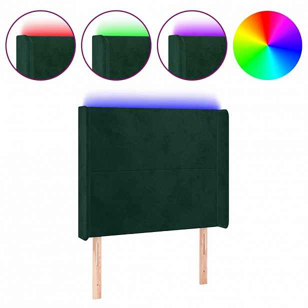 vidaXL Čelo postele s LED tmavě zelené 83 x 16 x 118/128 cm samet