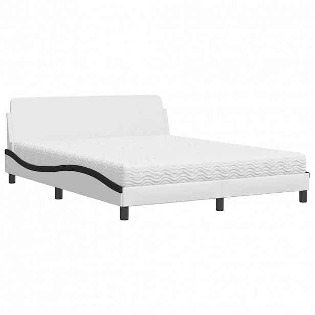 vidaXL Postel s matrací Dover bílá a černá 160 x 200 cm umělá kůže