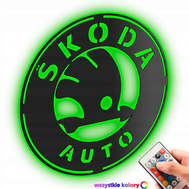 Dřevěný obraz 3D Logo Škoda Nástěnná Dekorace Dárek Noční Lampa Led