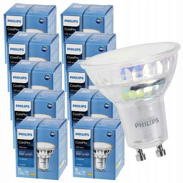 10x Led žárovka GU10 Philips 4,9W 550lm Studená barva 6500K Premium Žárovky