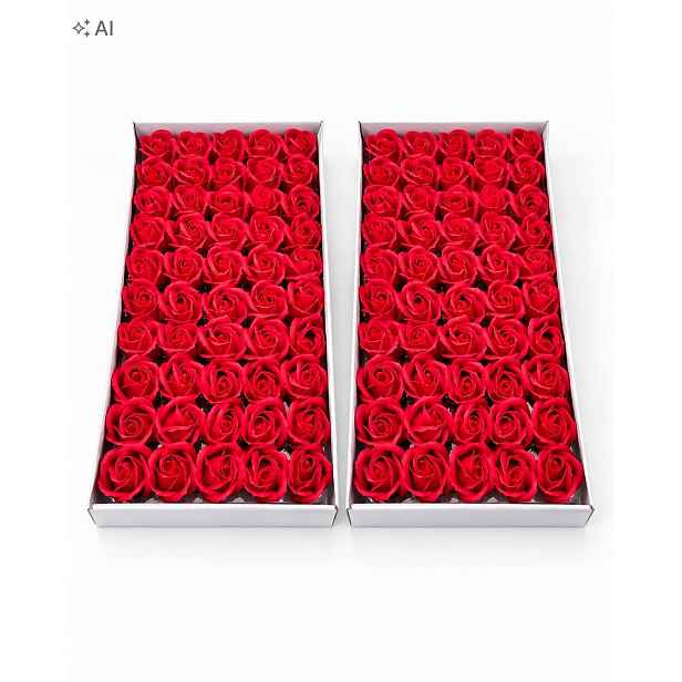 2x Mýdlové růže červené flower box 50 kusů hlaviček se stopkou do kytic