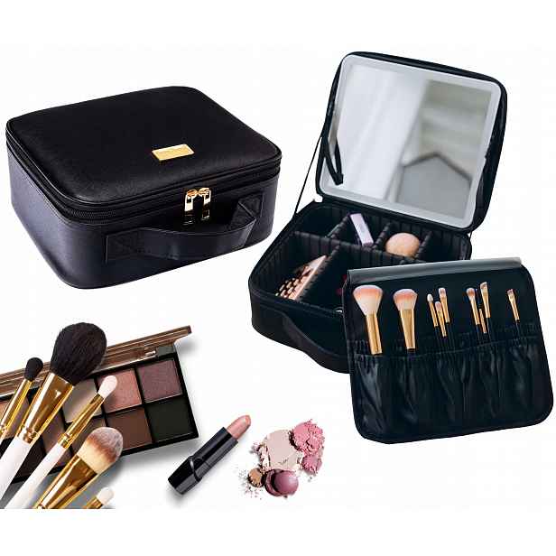 Kosmetická Šperkovnice kosmetické štětce kufřík na štětce na make-up s Led zrcátkem