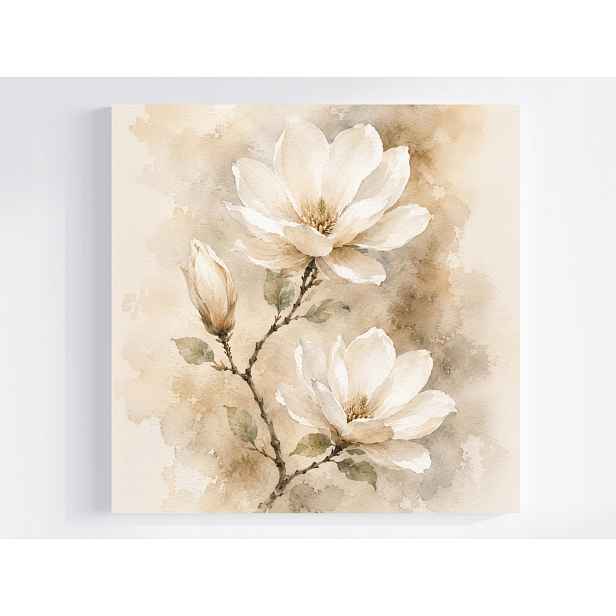 Obraz Na Plátně Canvas Akvarel Příroda Keř Květiny Magnolie Boho 50x50