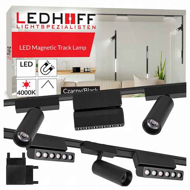 Osvětlení kolejnicové magnetické lišta 2m 6x lampa reflektor tuba Černá