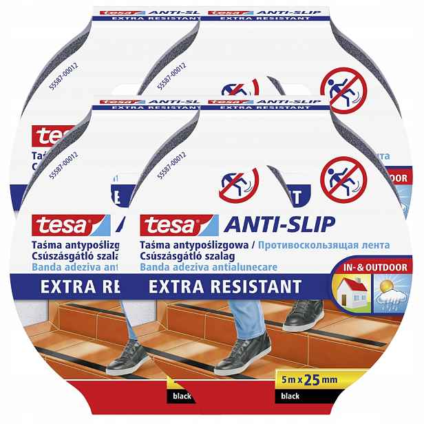 Tesa Protiskluzová ochranná lepicí páska na schody černá 5 m x 25 mm x4