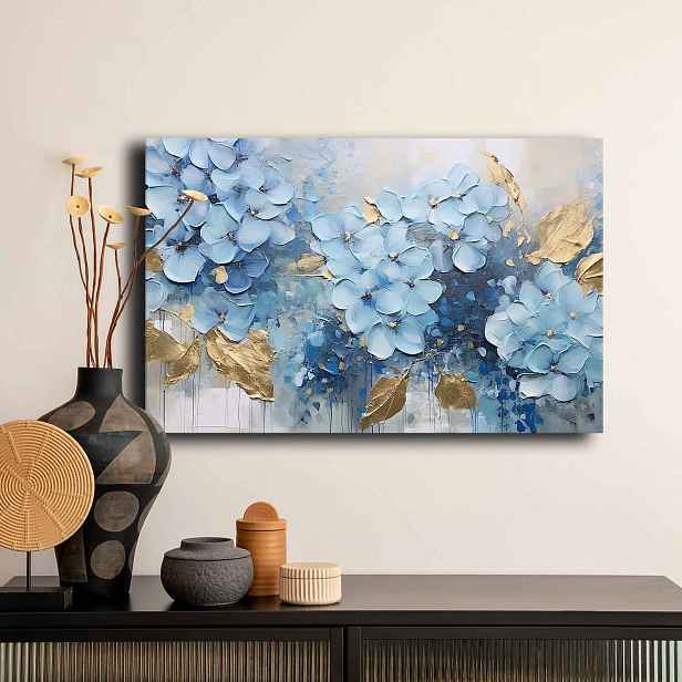 Dekorativní obraz na plátně modré květy, 45 x 70 cm