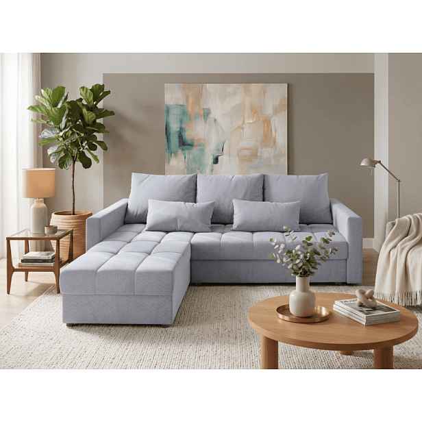 Světle šedá rozkládací rohová pohovka ZENOVA 220x140 cm, oboustranná