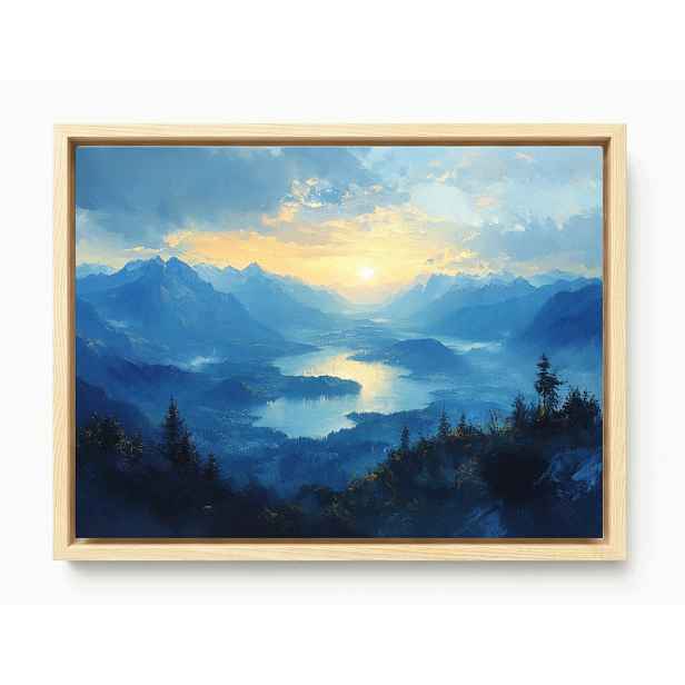 Obraz Rám Americký Box Krajina Hory Vrcholy Fiordy Jezero Slunce 80x60