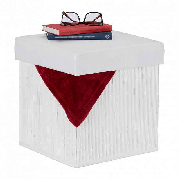 Relaxdays TABURET Bílá skládací s úložným prostorem 35 cm